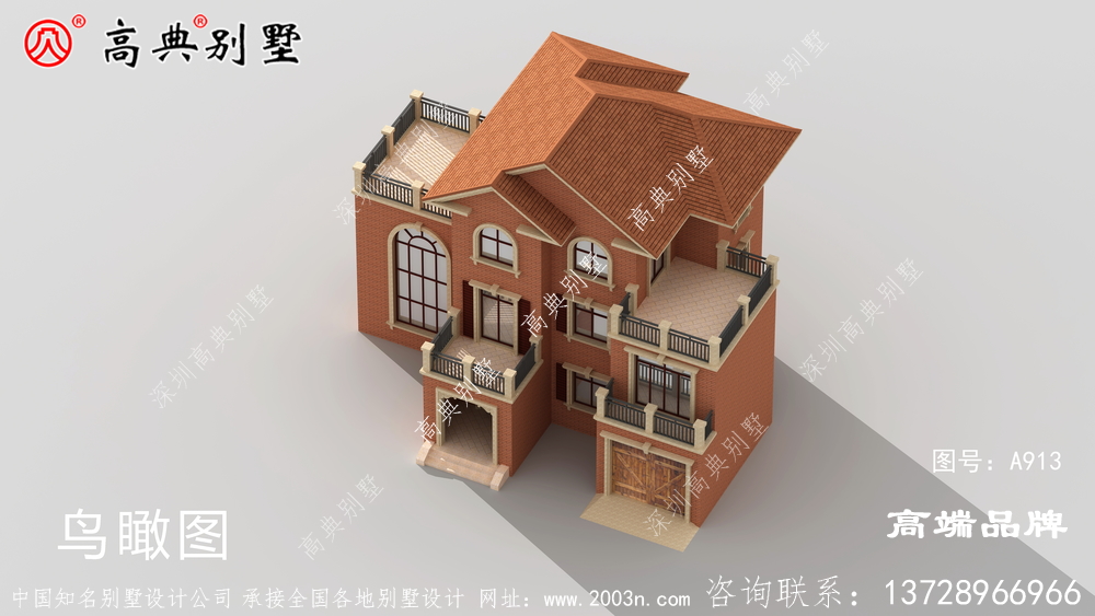 欧式三层别墅室外配观景大露台