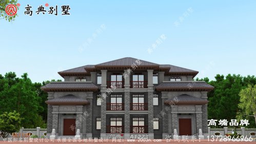 古韵十足的三层新中式户型，双拼设计