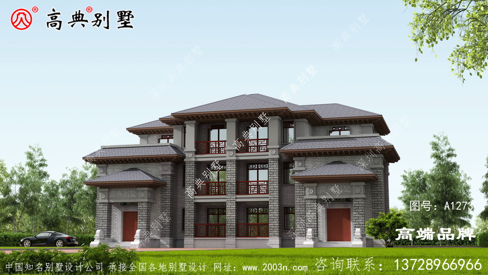 古韵十足的三层新中式户型，双拼设计