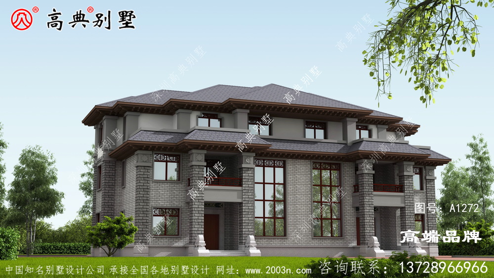 中式别墅外观图，实用的户型深入人心