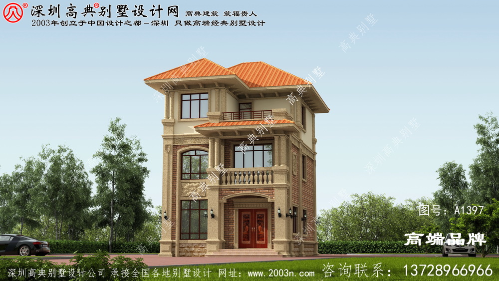 简洁实用三层别墅设计图和平面户型图