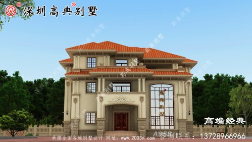 乡村自建房三层外观效果图，大气内部